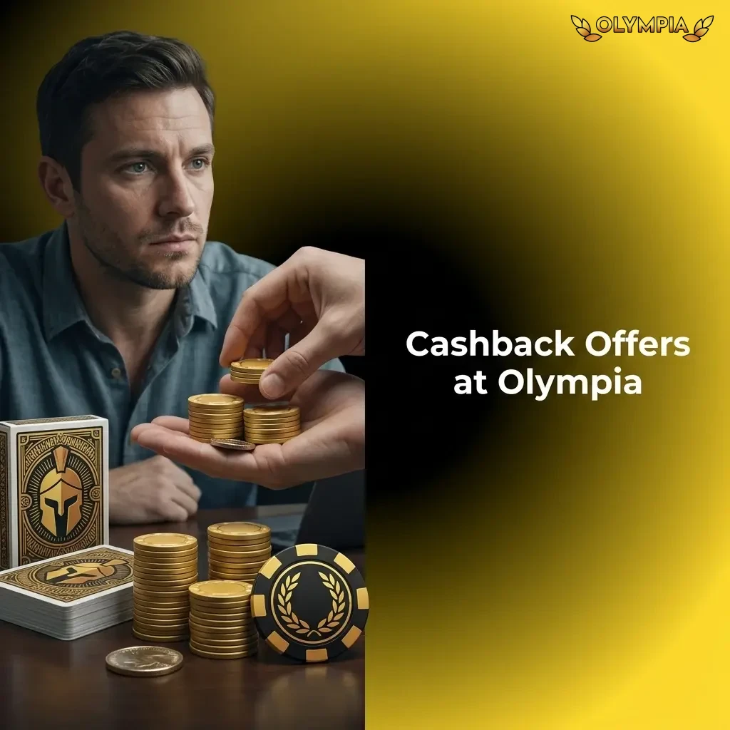 Olympia cashback offers table showing net loss rebate details, percentages, calculation periods, and eligibility for active players