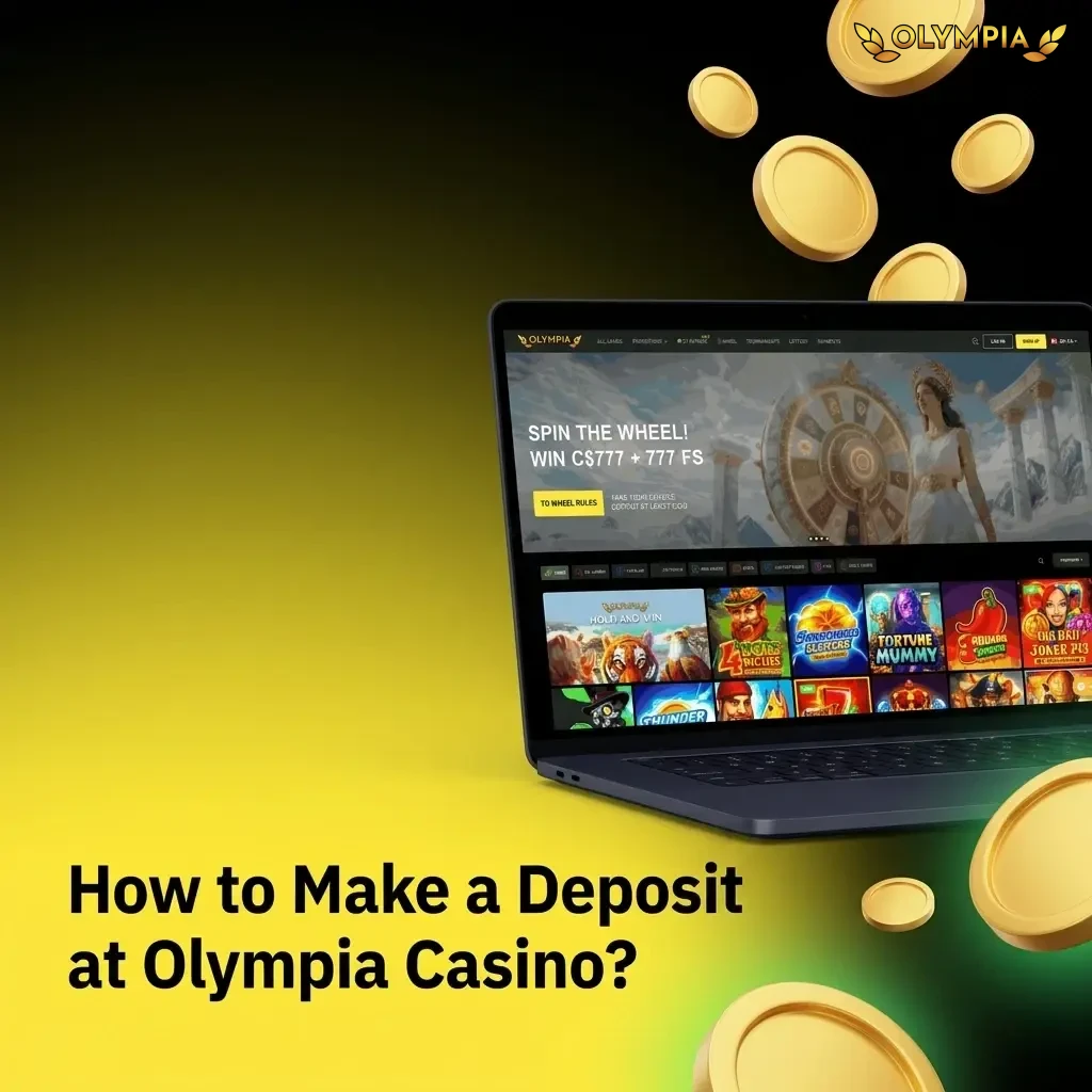 Step-by-step deposit guide at Olympia Casino showing payment methods like Interac, Visa, and Skrill for Canadian players