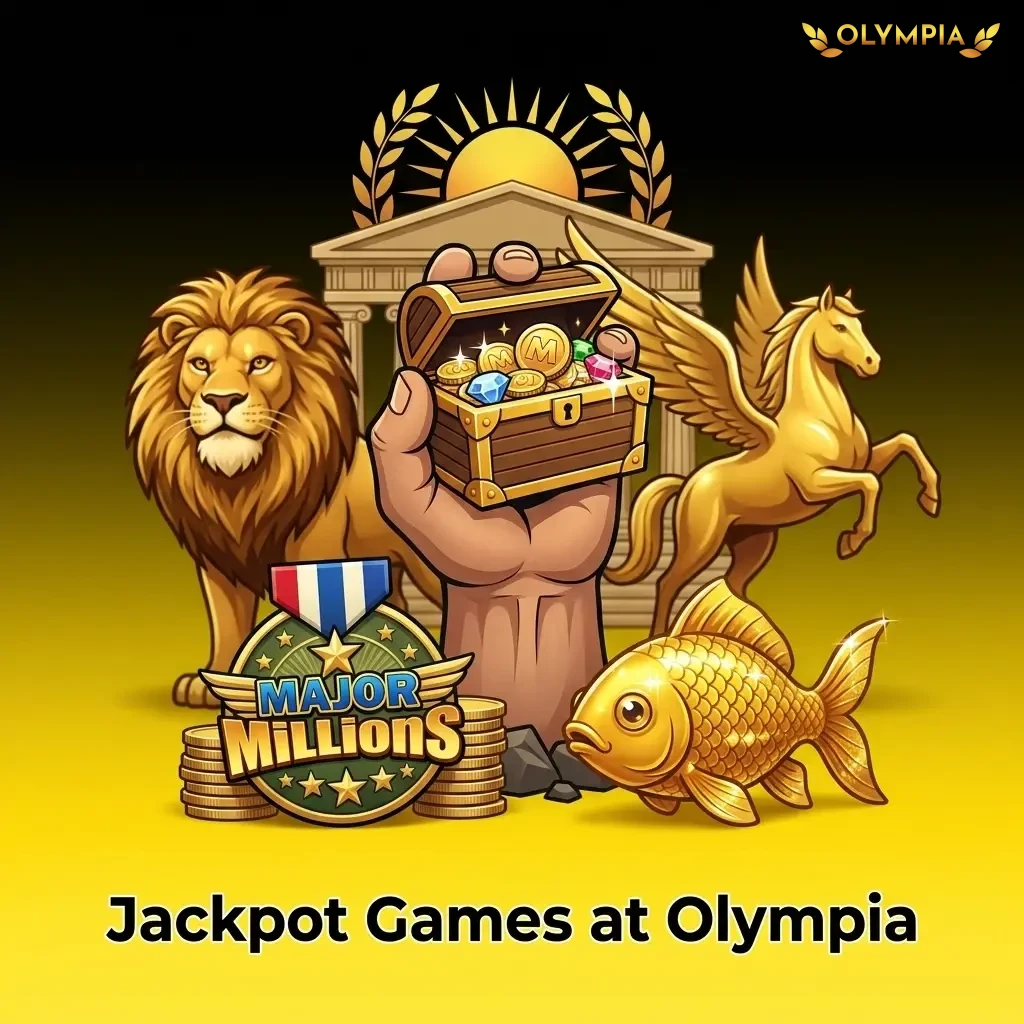 Jackpot games at Olympia Casino featuring progressive slots like Mega Moolah and Divine Fortune with million-dollar prizes