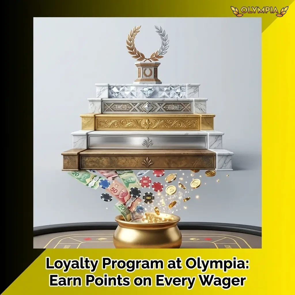 Olympia Casino tiered loyalty program showing Bronze to Diamond VIP tiers with points, cashback, and rewards for Canadian players