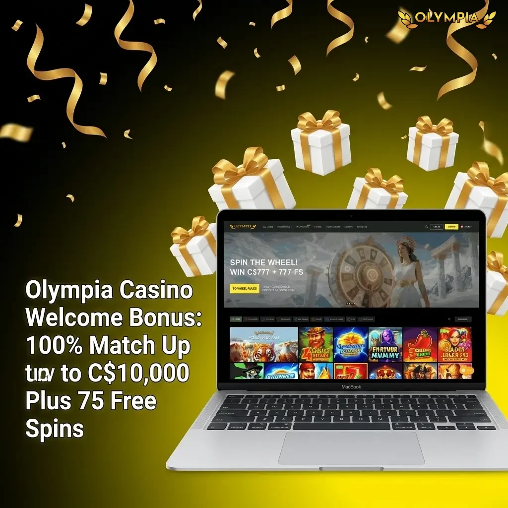 Olympia Casino welcome bonus offering 100% match up to C$10,000 plus 75 free spins on first deposit