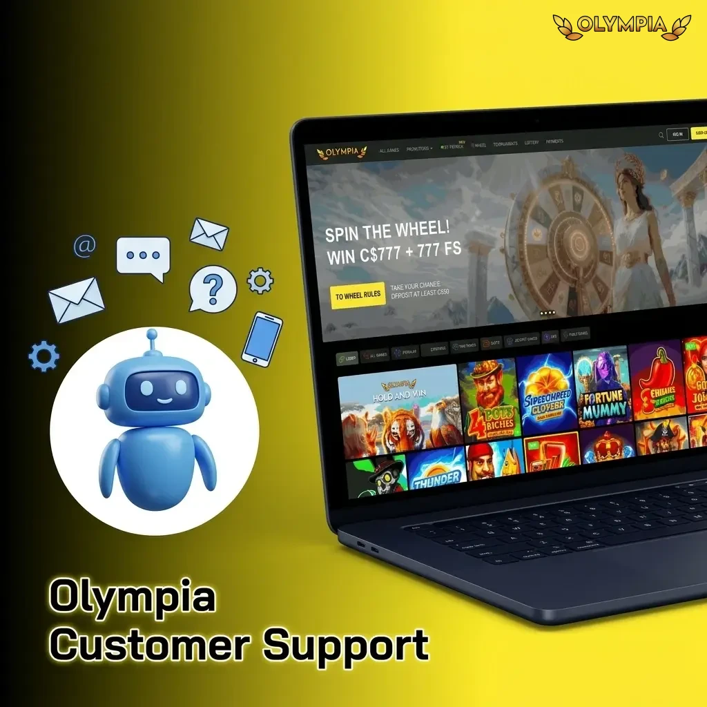Olympia Casino customer support options including 24/7 live chat, email, and FAQ for Canadian players