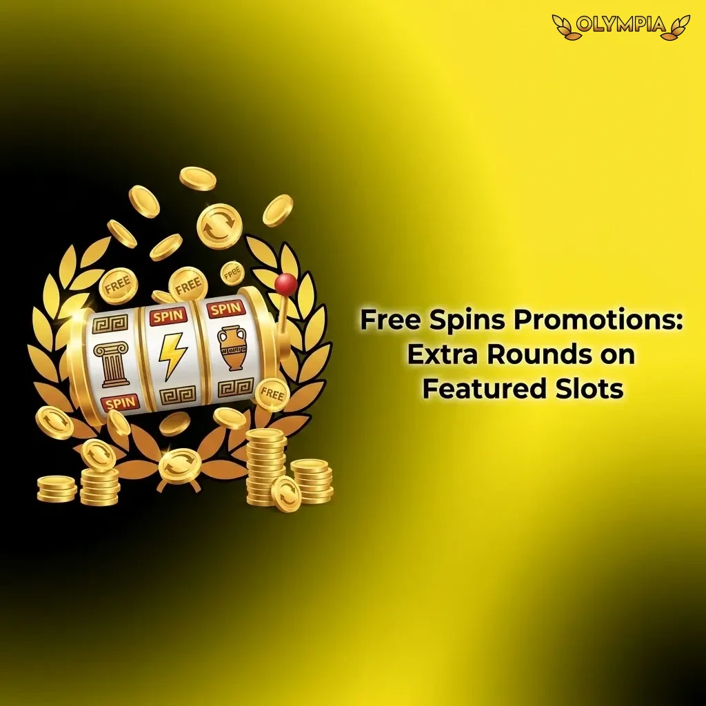 Free spins promotions at Olympia Casino offering 20–50 rounds on featured slots with 30x wagering and C$100 win cap.
