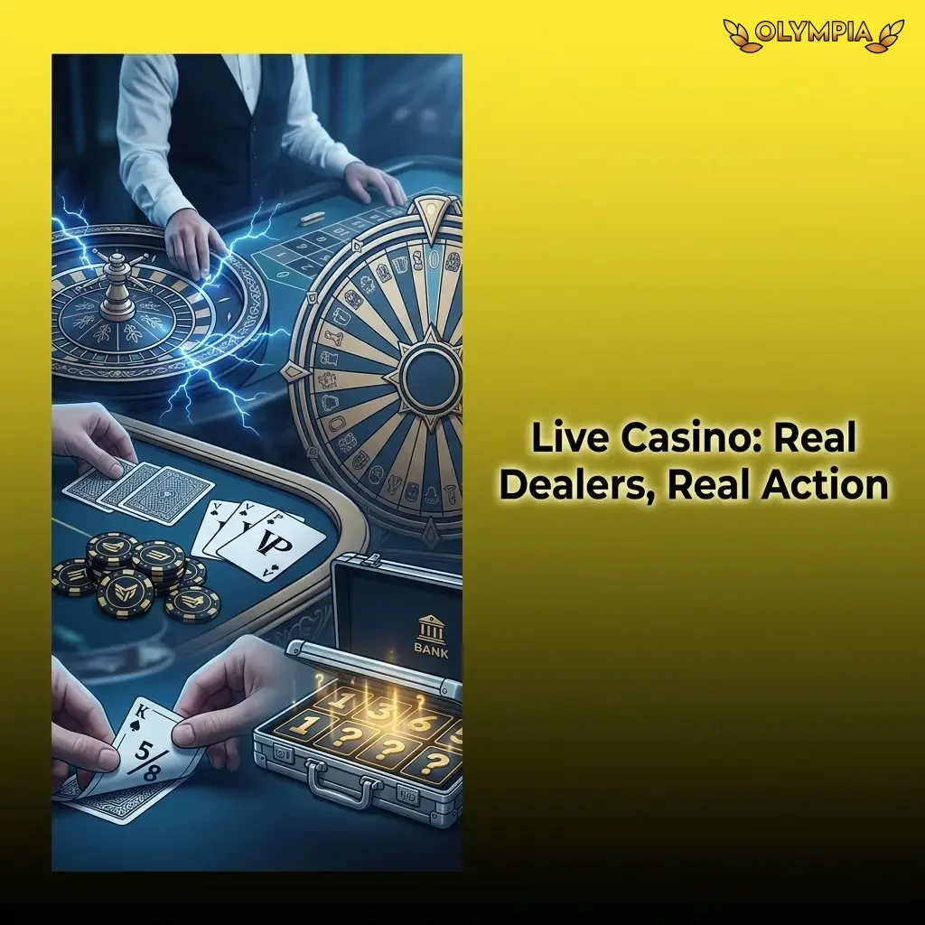 Live casino dealer at Olympia streaming real-time roulette, blackjack, and baccarat table games by Evolution and Ezugi