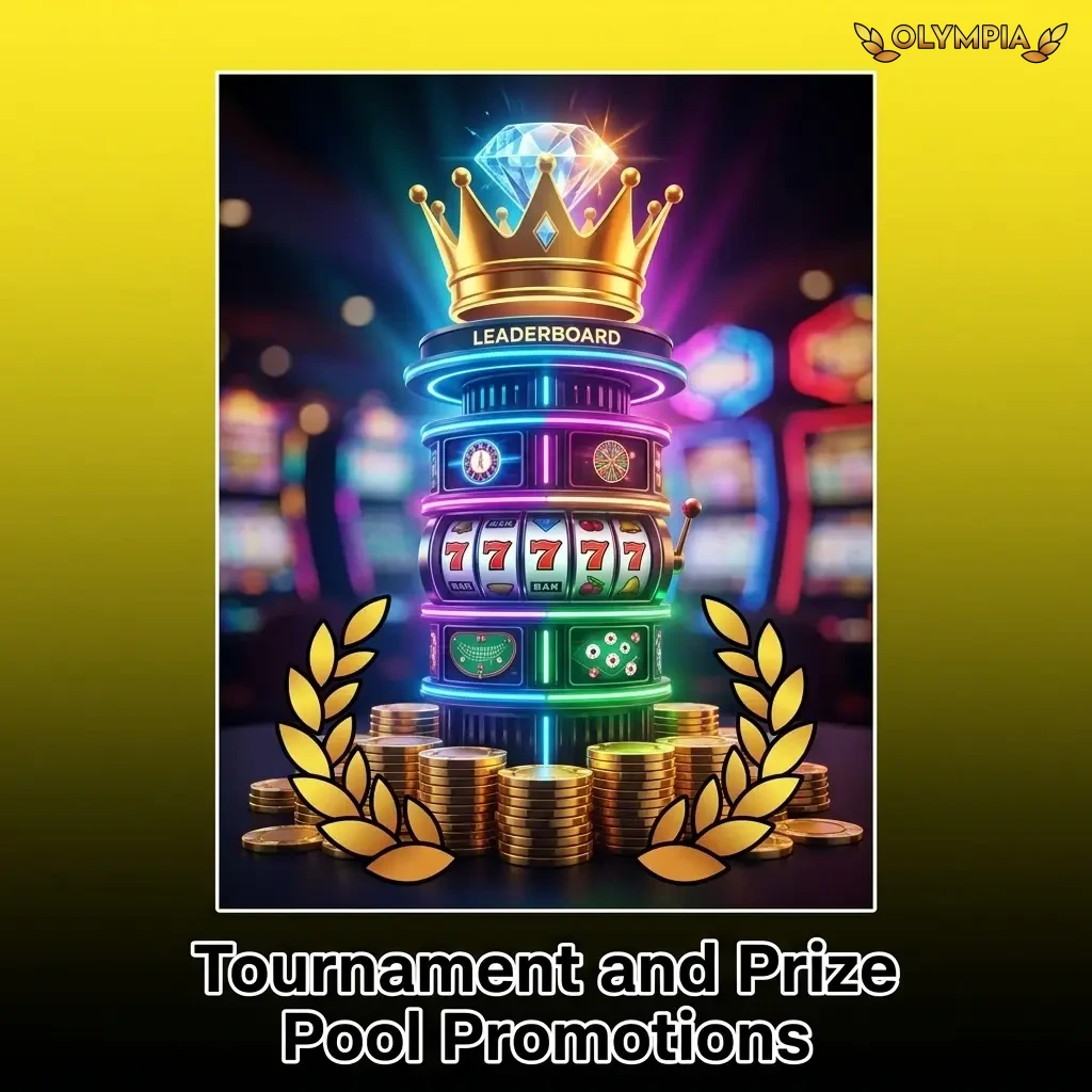 Olympia Casino tournament leaderboard with prize pool promotions ranging from C$5,000 to C$50,000 for slots and table games