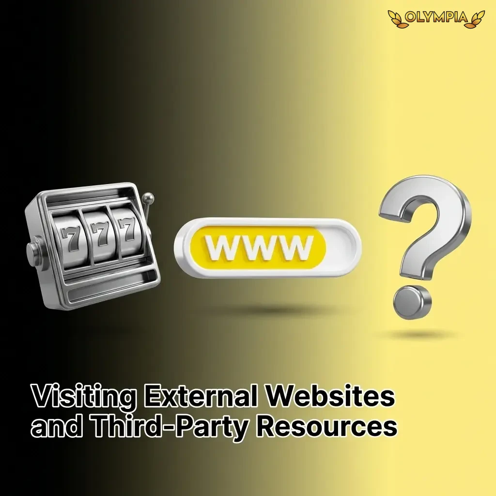 Person clicking external website link on screen with warning about third-party privacy risks beyond Olympia's control
