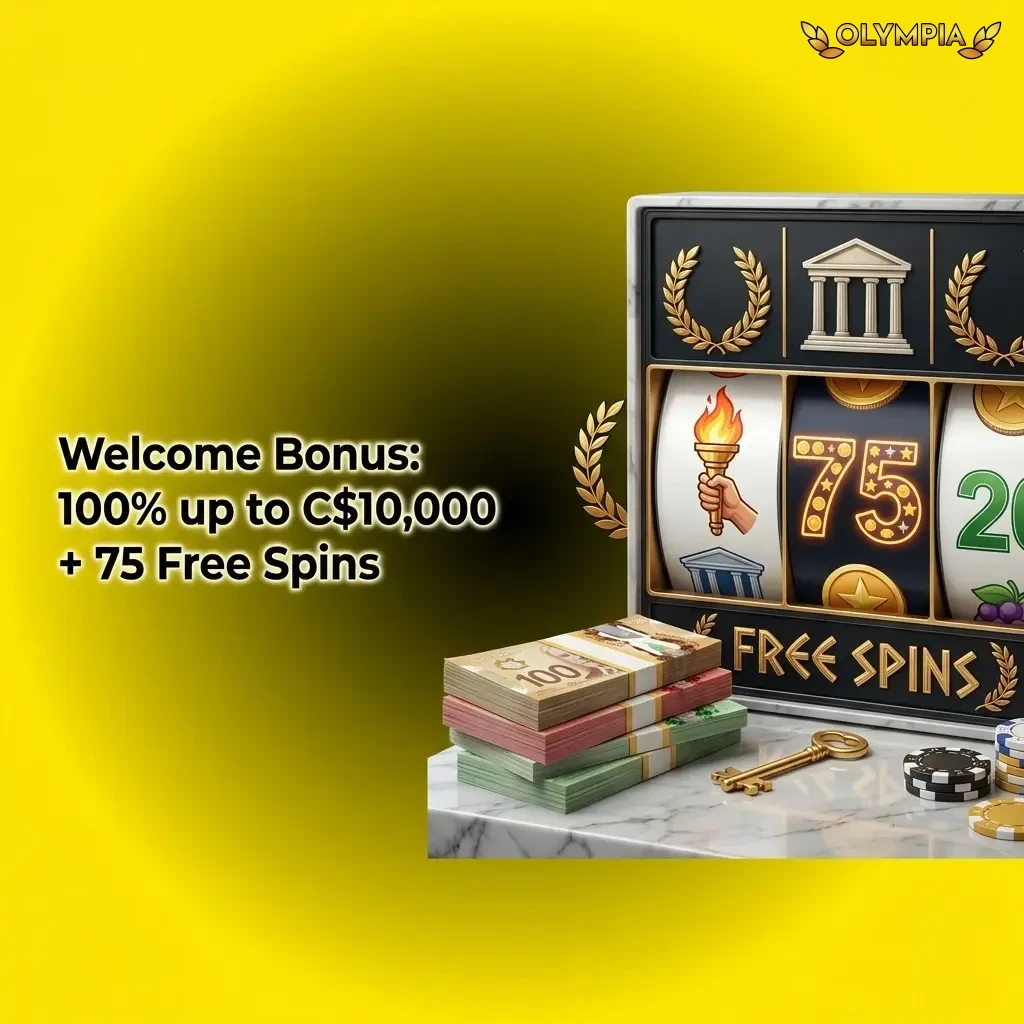 Olympia Casino welcome bonus 100% match up to C$10,000 plus 75 free spins on slots