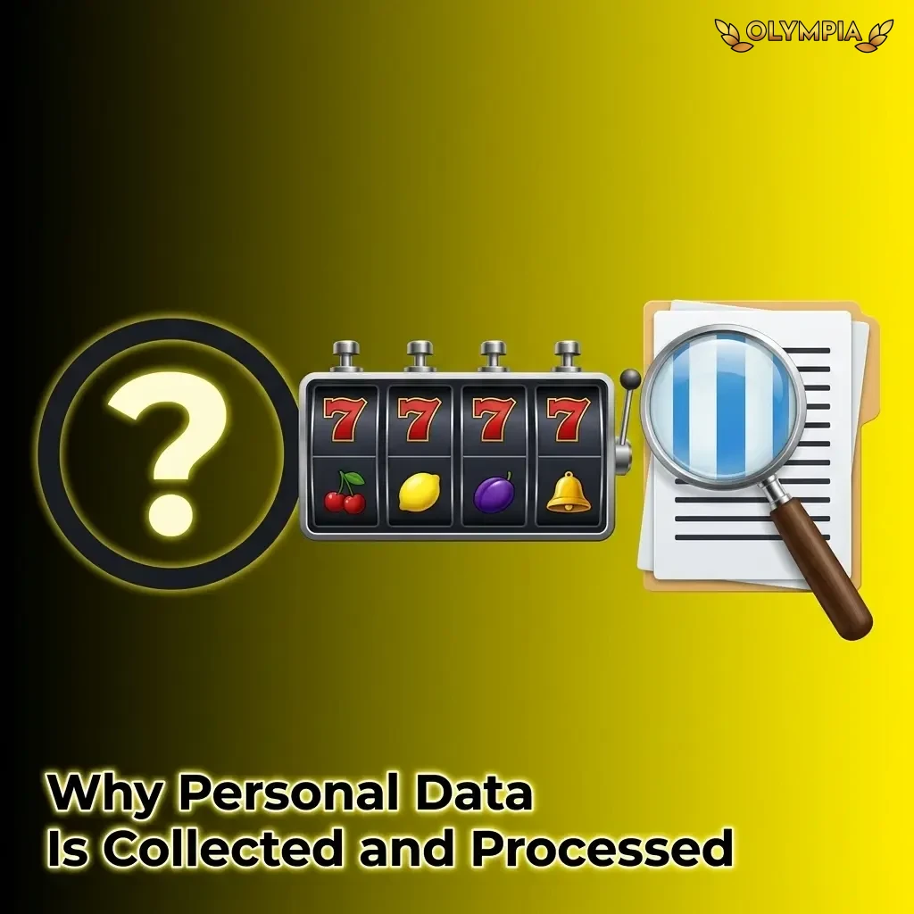 Infographic listing reasons Olympia collects personal data including KYC, payments, fraud prevention, and marketing