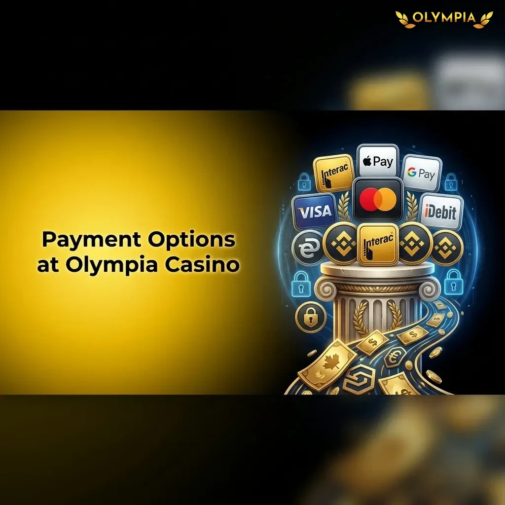Olympia Casino payment options table showing deposit limits and fees for Canadian players including Interac and Visa
