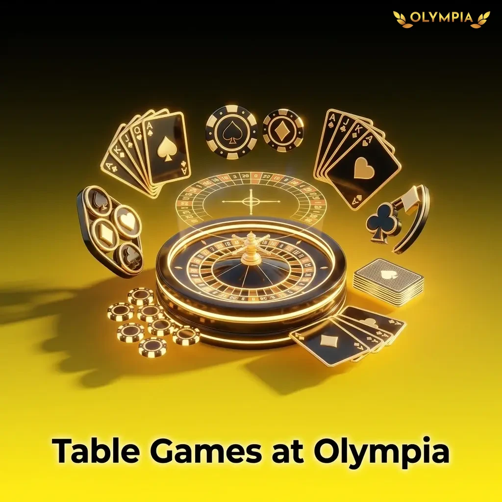 Table games at Olympia Casino featuring blackjack, roulette, baccarat, and poker variants from top providers